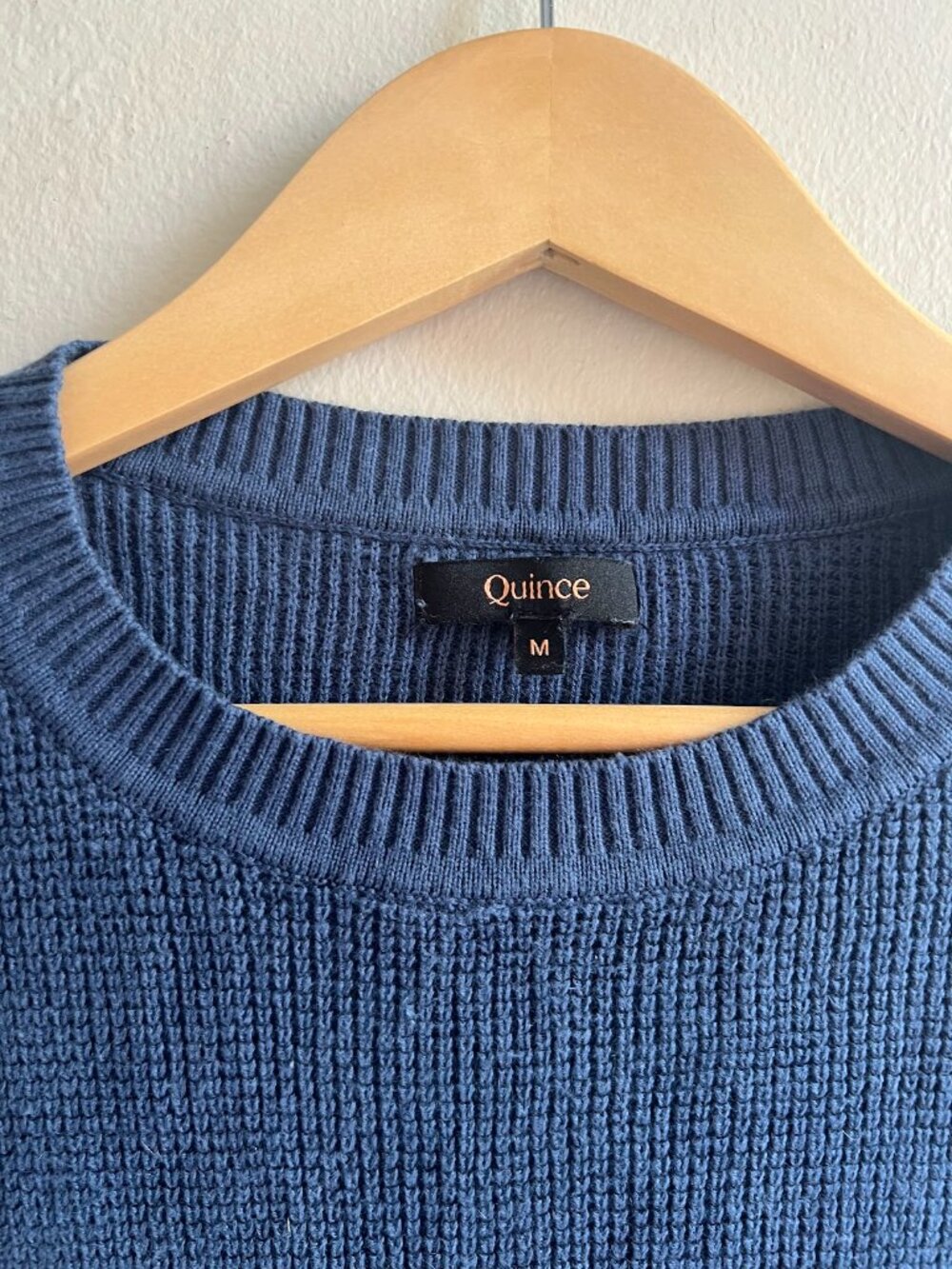 Quince Organic Cotton Cashmere Waffle Crewneck Sweater - Smokey Blue - M